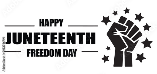 Juneteenth Freedom Day Celebrations with Fist and Stars On a White background