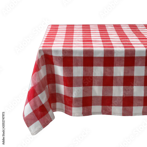 A red and white checkered tablecloth Isolated transparent on white background