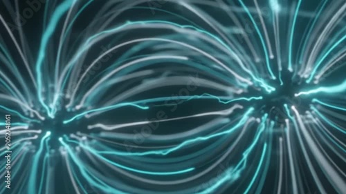 Abstract Magnetic Field Animation with Glowing Teal Energy Lines and Scientific Motion