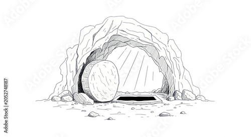 Canvas Print Empty Tomb with Rolling Stone Illustration.