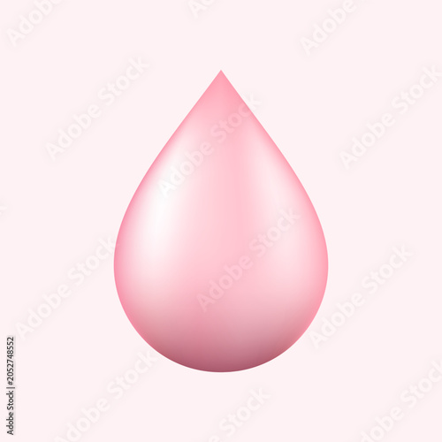 Pink drop, smooth and glossy droplet, vector illustration.