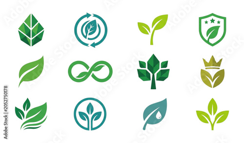 Fotografie Abstract Leaf Symbol Vector Icon Pack for Environmental Awareness Green Business