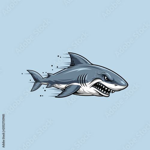 Fotografie Cartoon shark with sharp teeth swimming.
