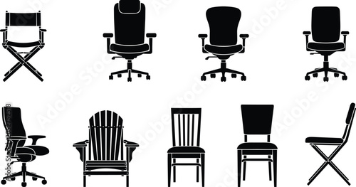 Foto Office and classic chair silhouettes set including swivel ergonomic folding and
