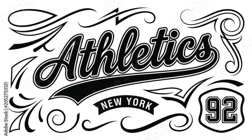 Slika na platnu Vintage baseball script swooshes and swashes with dynamic retro wave tails