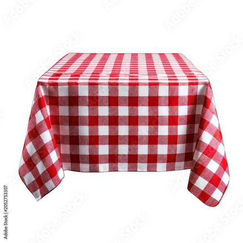 A red and white checkered tablecloth Isolated transparent on white background