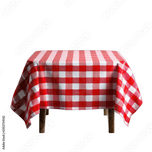 A red and white checkered tablecloth Isolated transparent on white background