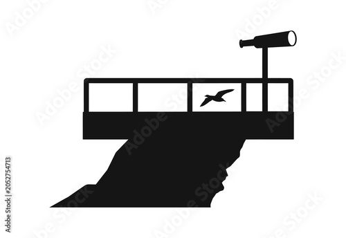 Foto Black silhouette illustration of a coastal observation deck on a cliff featuring