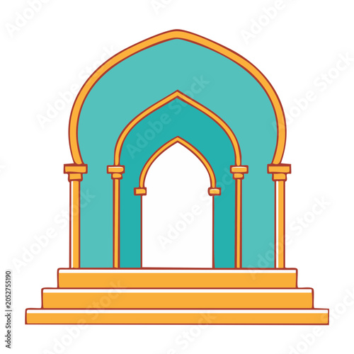 Decorative teal and gold archway illustration