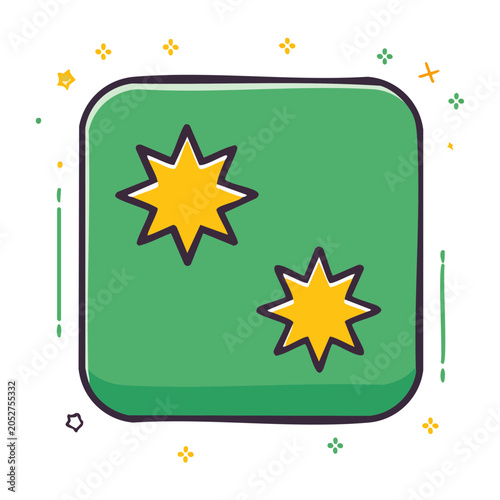 Green square with two yellow stars