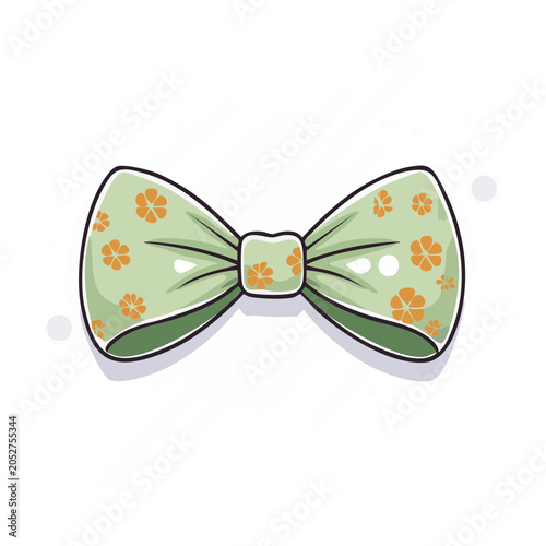 Green bow tie with orange flower pattern