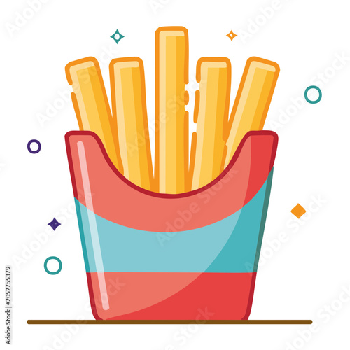 Illustration of French Fries in a Red and Blue Container