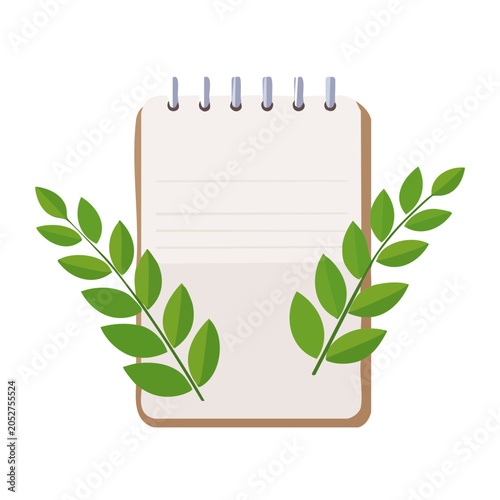 Notebook with green leaves illustration