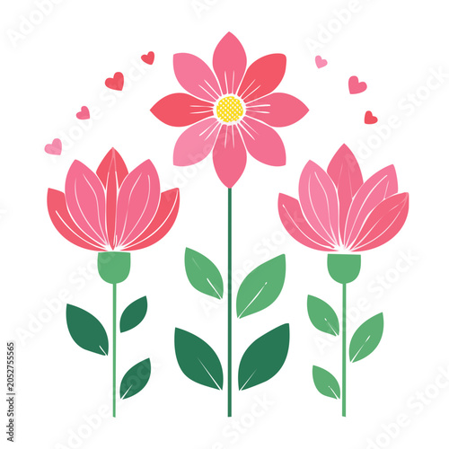 Pink flowers with hearts illustration