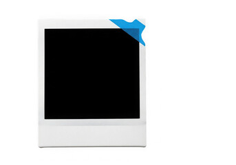 White photo frame with blue corner tag isolated on photography template mounting isolated on transparent background