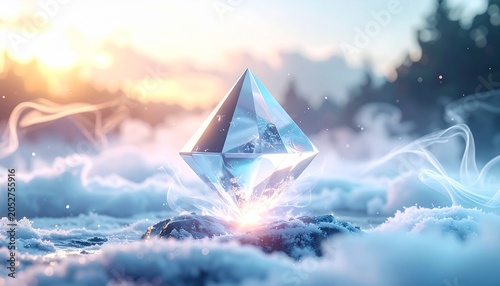 Crystal Geometric Forms in Luminous Mist