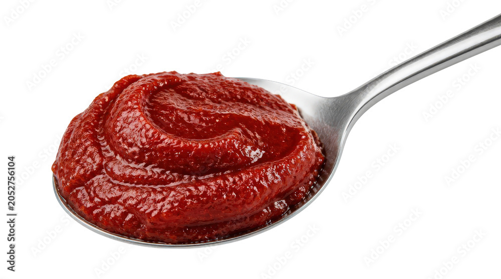 Obraz premium Tomato Paste on Spoon Isolated on White Background