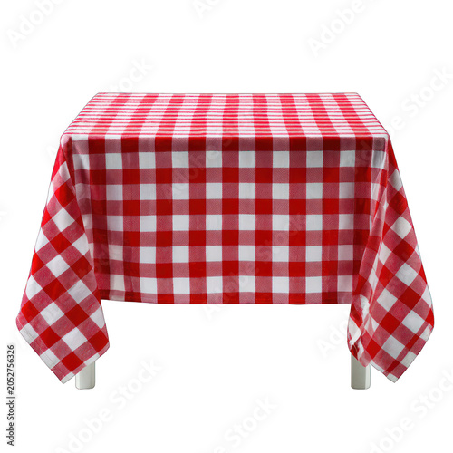 A red and white checkered tablecloth Isolated transparent on white background