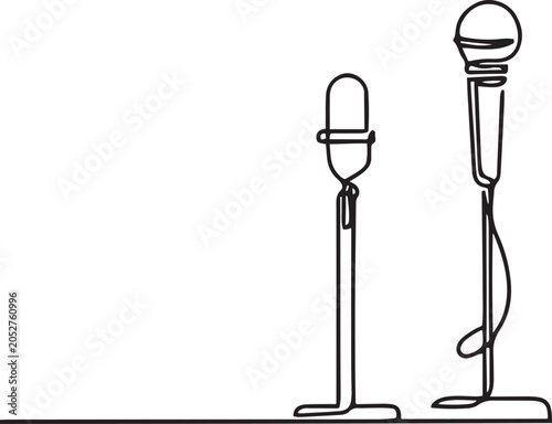microphone line art style, Single line draw design vector
