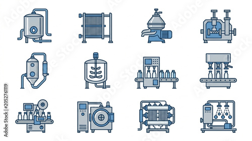 Industrial Food and Beverage Processing Equipment Icons
