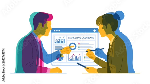 Canvas Print Business Analytics Meeting: Two professionals are analyzing marketing data on a