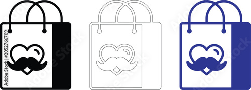 Father day gift bag vector illustration design featuring heart shape with mustache icon for shopping event celebrating paternal bond in simple graphic art format.