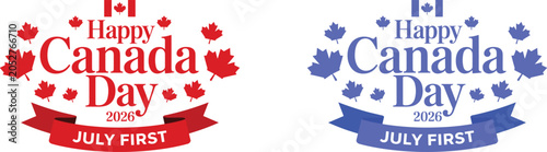 Foto Canada day 2026 celebration emblems with maple leaves and ribbon banners red and