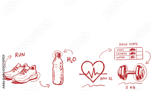 Healthy lifestyle tracking with fitness activity icons.
