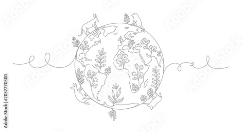 Εκτύπωση καμβά Earth Globe with Leafy Floral Wreath.