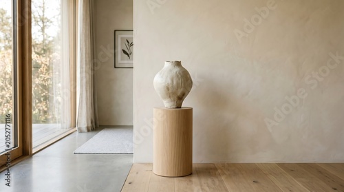 Interior of a house with wooden floor and ceramic vase