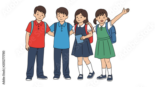 Foto Group of four children ready for school