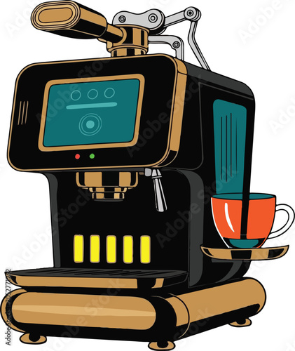 Professional Espresso Coffee Machine Vector Illustration Isolated on White Background
