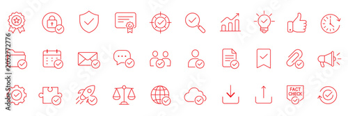 Fotografie Approval checkmark verification web line icons set verified shield protection ap