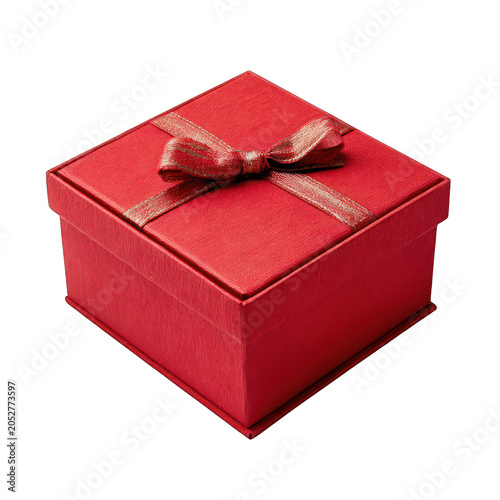 red gift box with ribbon and bow Isolated transparent on white background