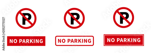 Tableau sur toile Set of no parking signs and circular symbols with letter p and red prohibition l