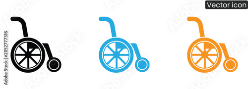 Wheelchair icons in black, Blue, And orange on white background