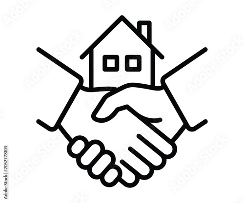 Handshake house icon set for real estate agreement