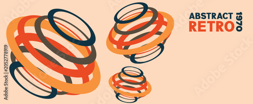 Abstract retro geometric rings background in 1970s vintage style