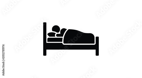 Person sleeping in a bed a simple black and white silhouette
