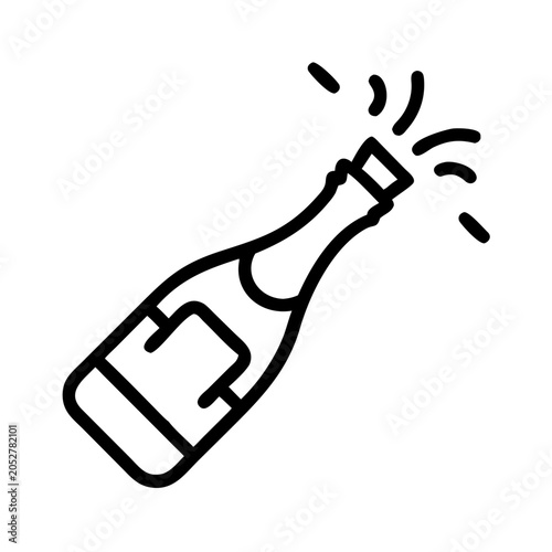 A black line drawing of a champagne bottle being opened