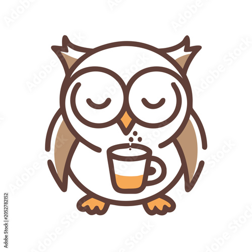 A cute cartoon owl holding a cup of coffee