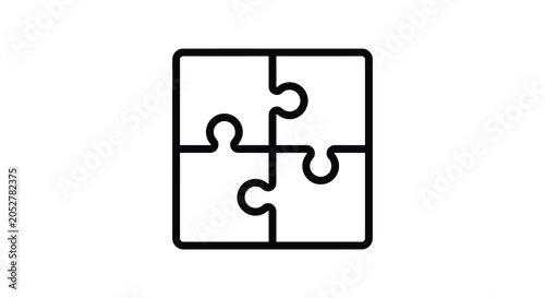 Tableau sur toile Four interlocking puzzle pieces form a square black line silhouette jigsaw