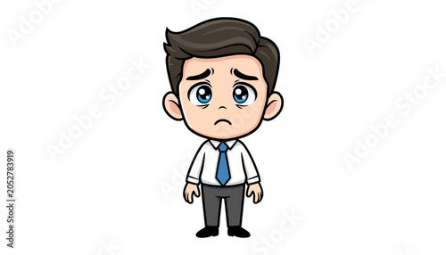 Vászonkép Sad cartoon businessman standing alone isolated with businessman, depressed