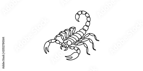 Schilderij op canvas Simple line art drawing of a scorpion with a curved tail and sharp claws