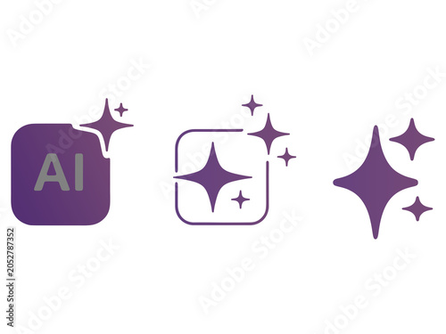 AI generate icon set ai, Artificial intelligence symbol, sparkle star with square button, Generate symbol for application and web. AI agentic workflow automation artificial intelligence agent software