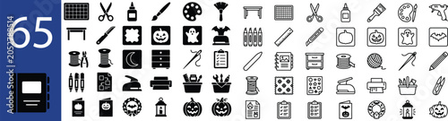 Schilderij op canvas Collection Of Flat Black Icons Representing Tools Halloween And Household Object