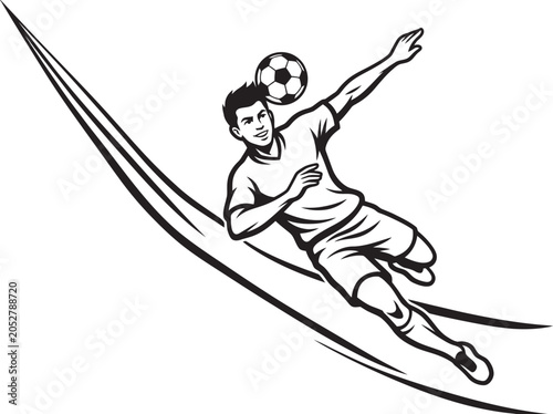 Football Player Heading Ball Action Sports Vector Illustration