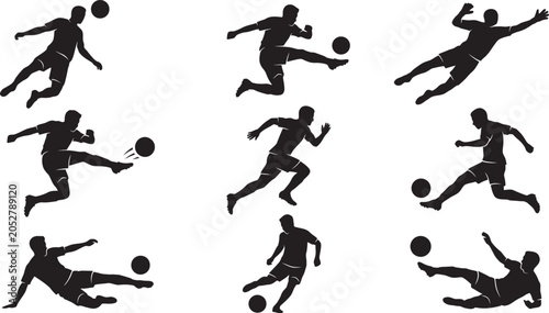 Football Player Silhouette Collection Soccer Action Vector Set