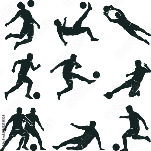 Soccer Player Action Silhouette Collection Football Vector