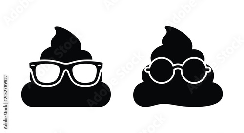Принти на полотні Two piles of excrement wearing different style eyeglasses black silhouette feces
